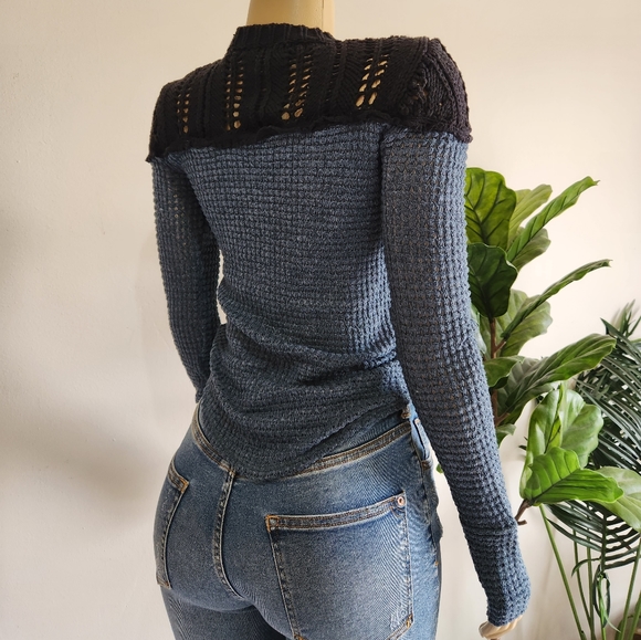 Free People Snowflake ColorBlocked Pointelle Sweater Size XS Women Cotton - Picture 3 of 12